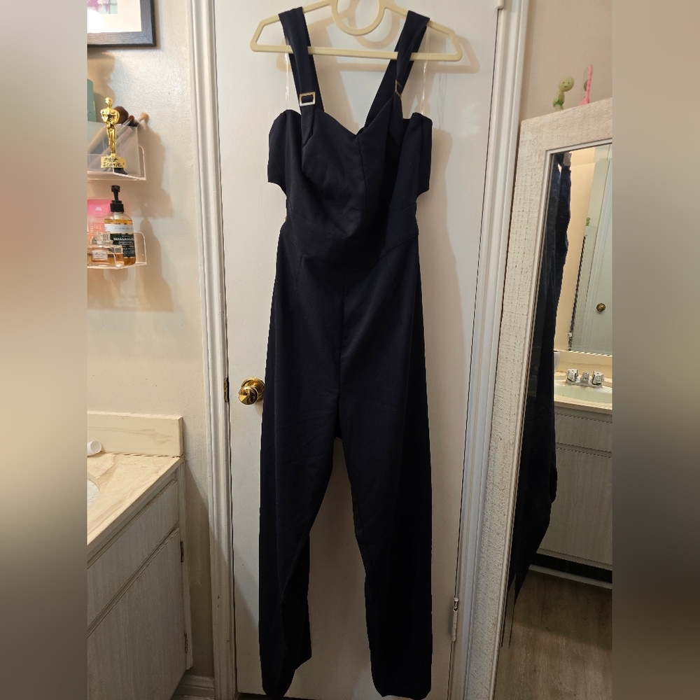 Unique Vintage Black Sleeveless Jumpsuit with Wide Leg